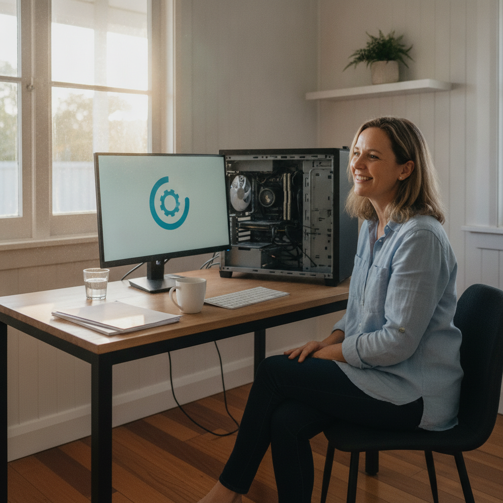 Computer cleaning in Tingalpa (4173) — a local resident at home with a clean, fast, dust-free computer running cool and quiet