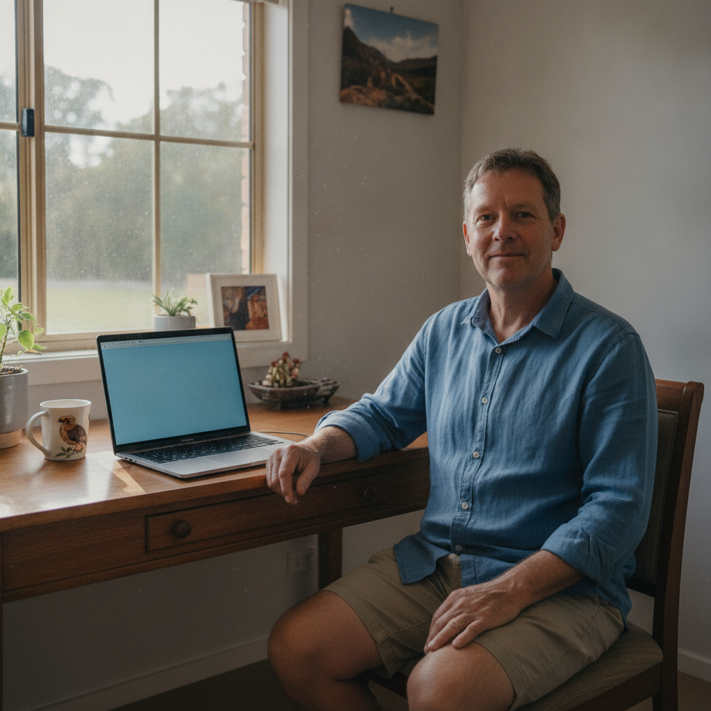 Professional computer clean-out in Tingledale (6333) — a happy Western Australia resident at home with a spotless, fast, quiet machine