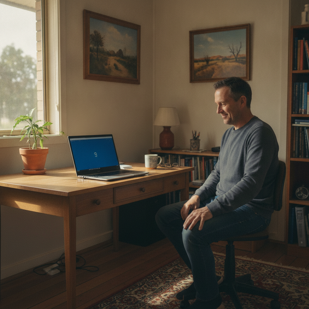 Professional computer clean-out in Tinpot (2546) — a happy New South Wales resident at home with a spotless, fast, quiet machine