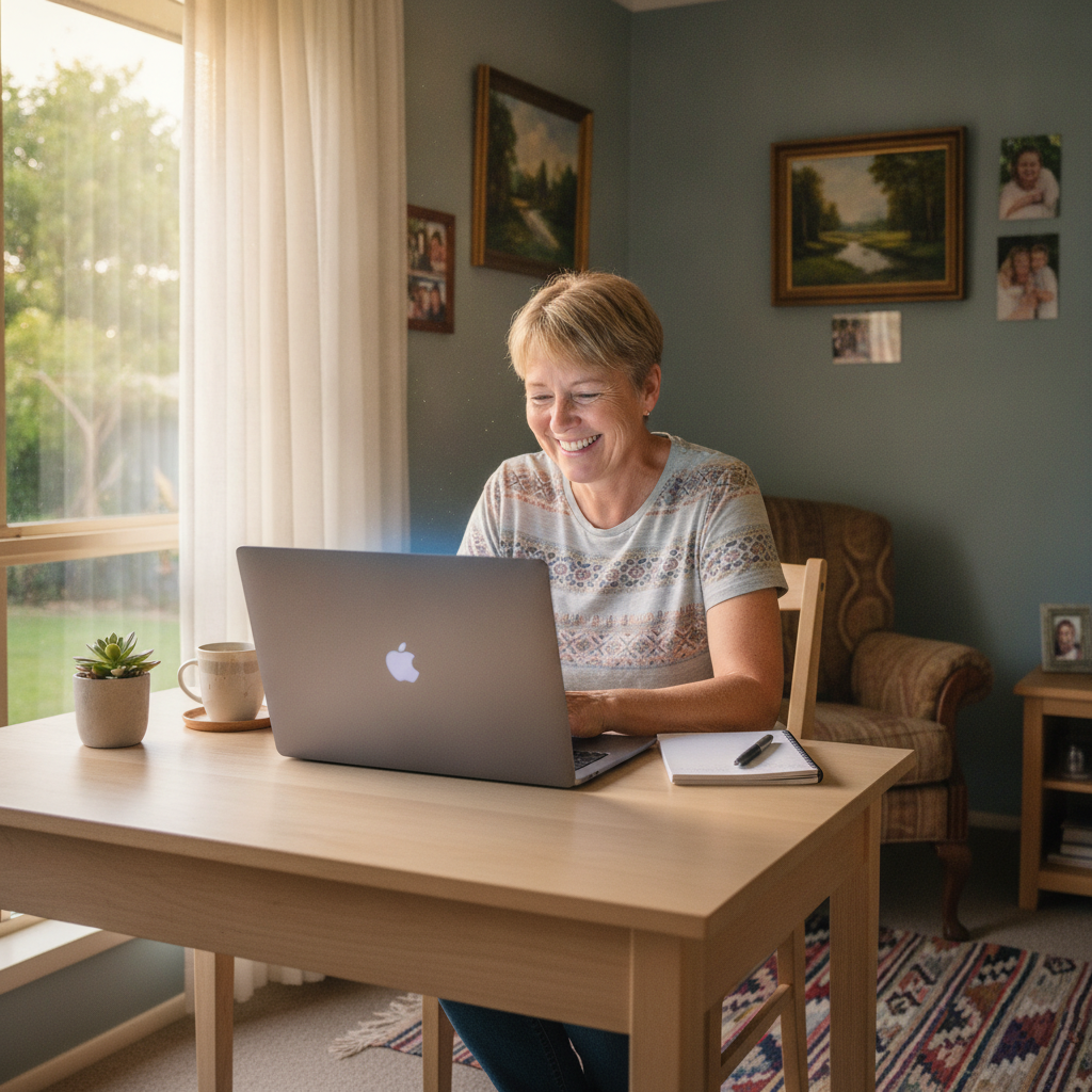 Professional computer clean-out in Tomago (2322) — a happy New South Wales resident at home with a spotless, fast, quiet machine