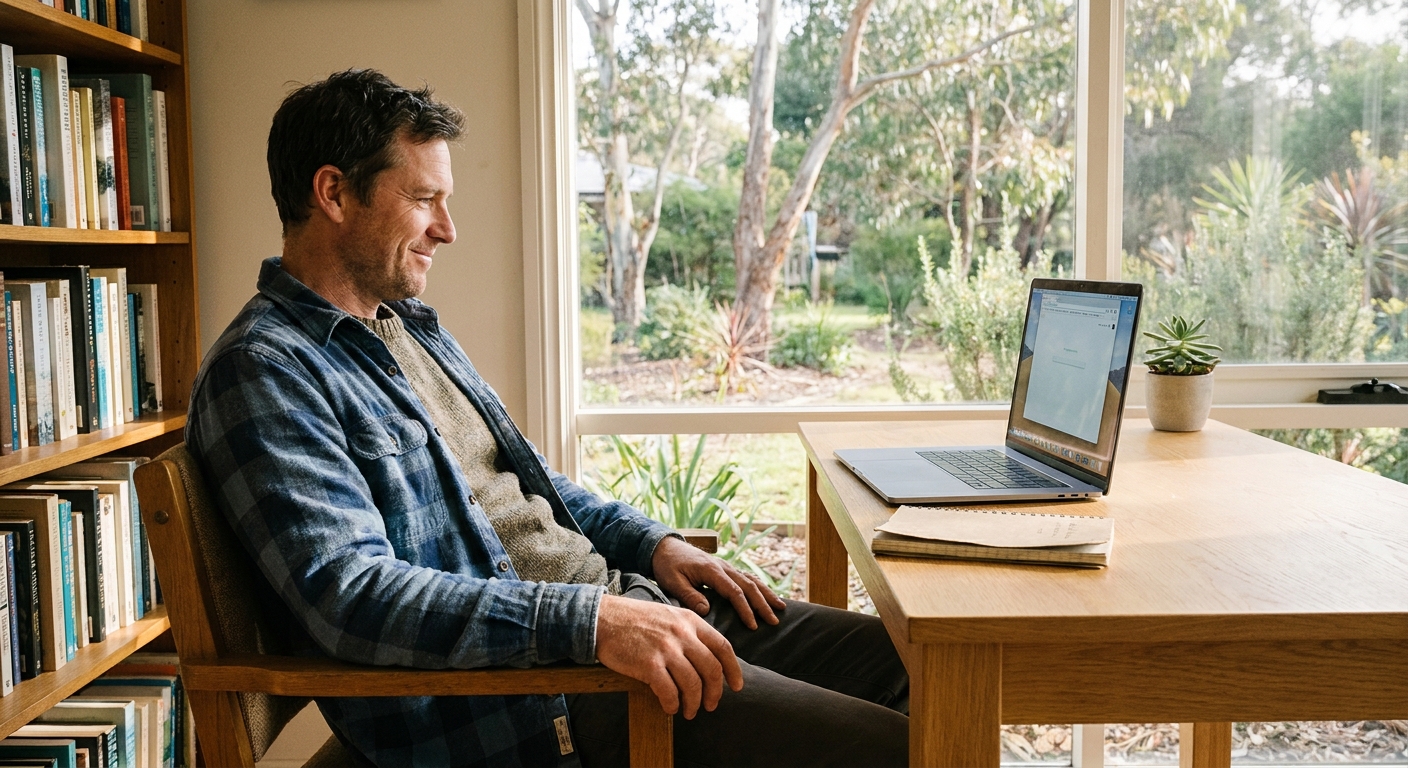 Professional computer clean-out in Tootgarook (3941) — a happy Victoria resident at home with a spotless, fast, quiet machine