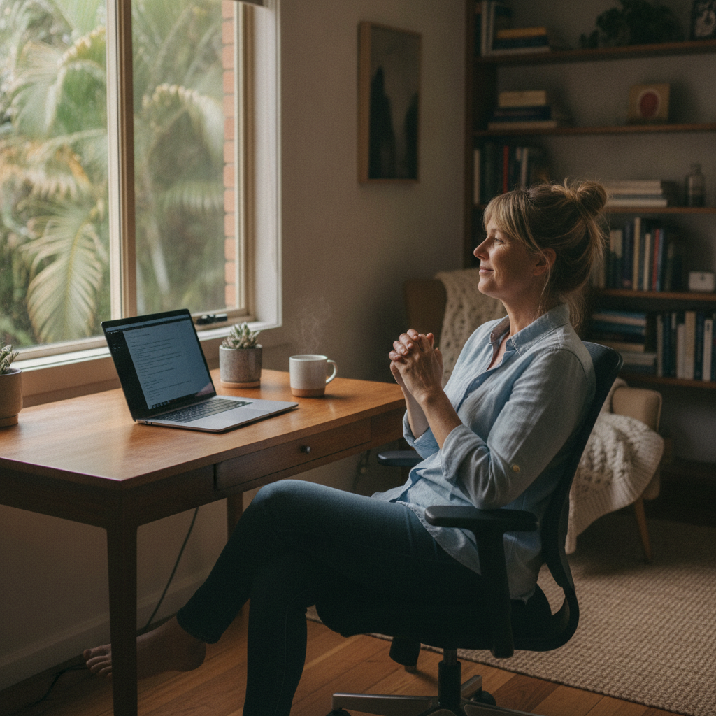 Professional computer clean-out in Toowong (4066) — a happy Queensland resident at home with a spotless, fast, quiet machine