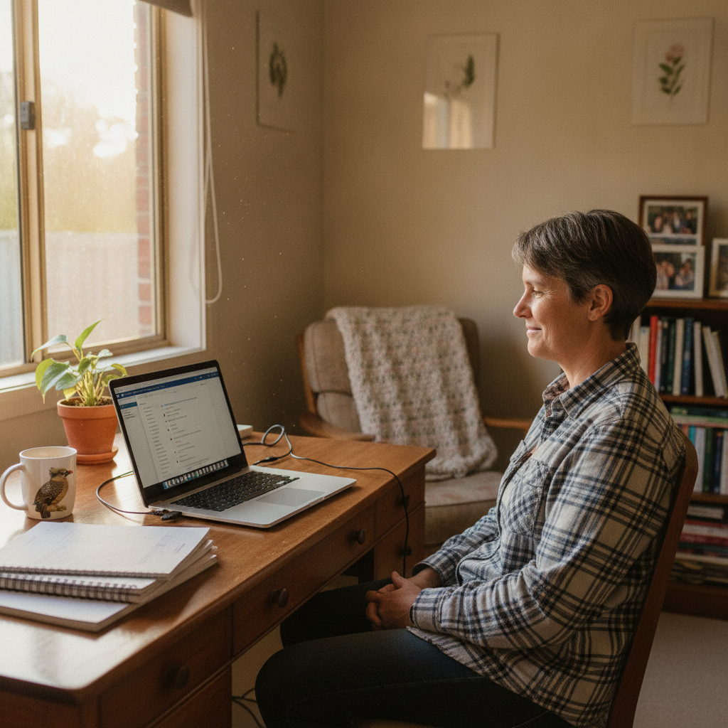 Professional computer clean-out in Top Naas (2620) — a happy New South Wales resident at home with a spotless, fast, quiet machine