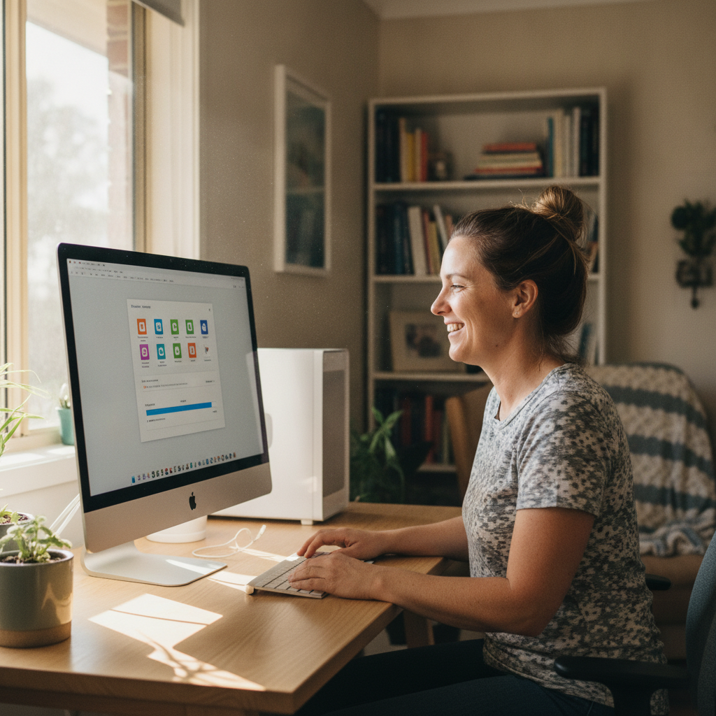 Professional computer clean-out in Torrensville (5031) — a happy South Australia resident at home with a spotless, fast, quiet machine