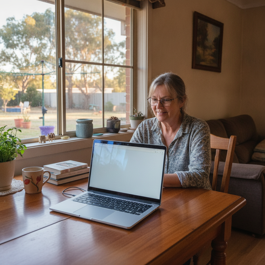 Professional computer clean-out in Torrington (2371) — a happy New South Wales resident at home with a spotless, fast, quiet machine