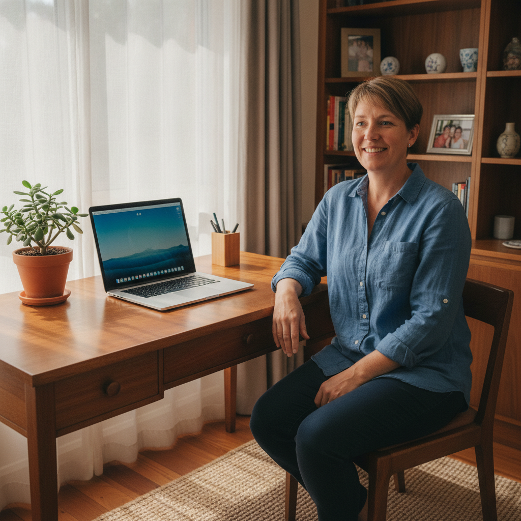 Professional computer clean-out in Tralee (2620) — a happy New South Wales resident at home with a spotless, fast, quiet machine