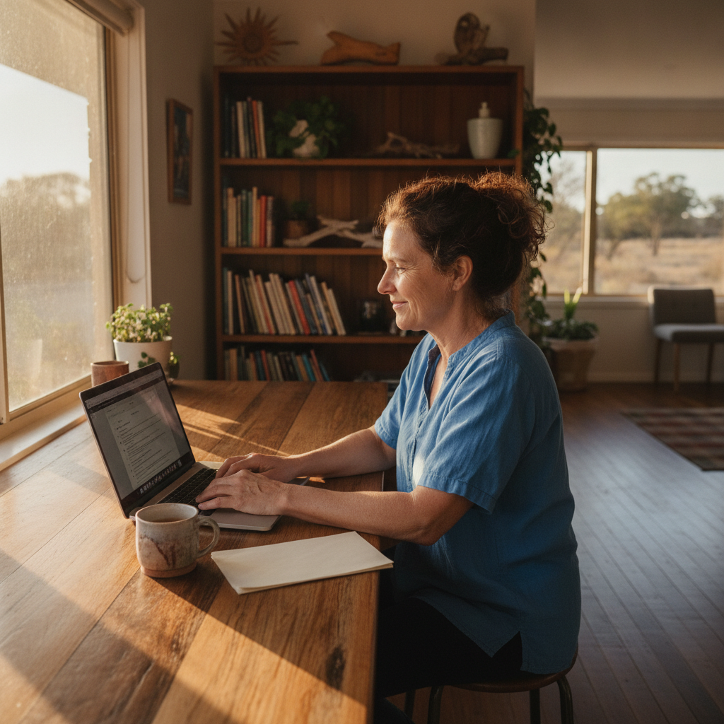 Professional computer clean-out in Trentham Cliffs (2738) — a happy New South Wales resident at home with a spotless, fast, quiet machine