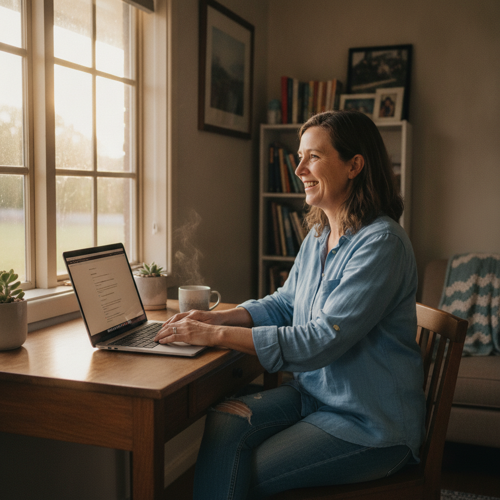 Professional computer clean-out in Tubbul (2594) — a happy New South Wales resident at home with a spotless, fast, quiet machine