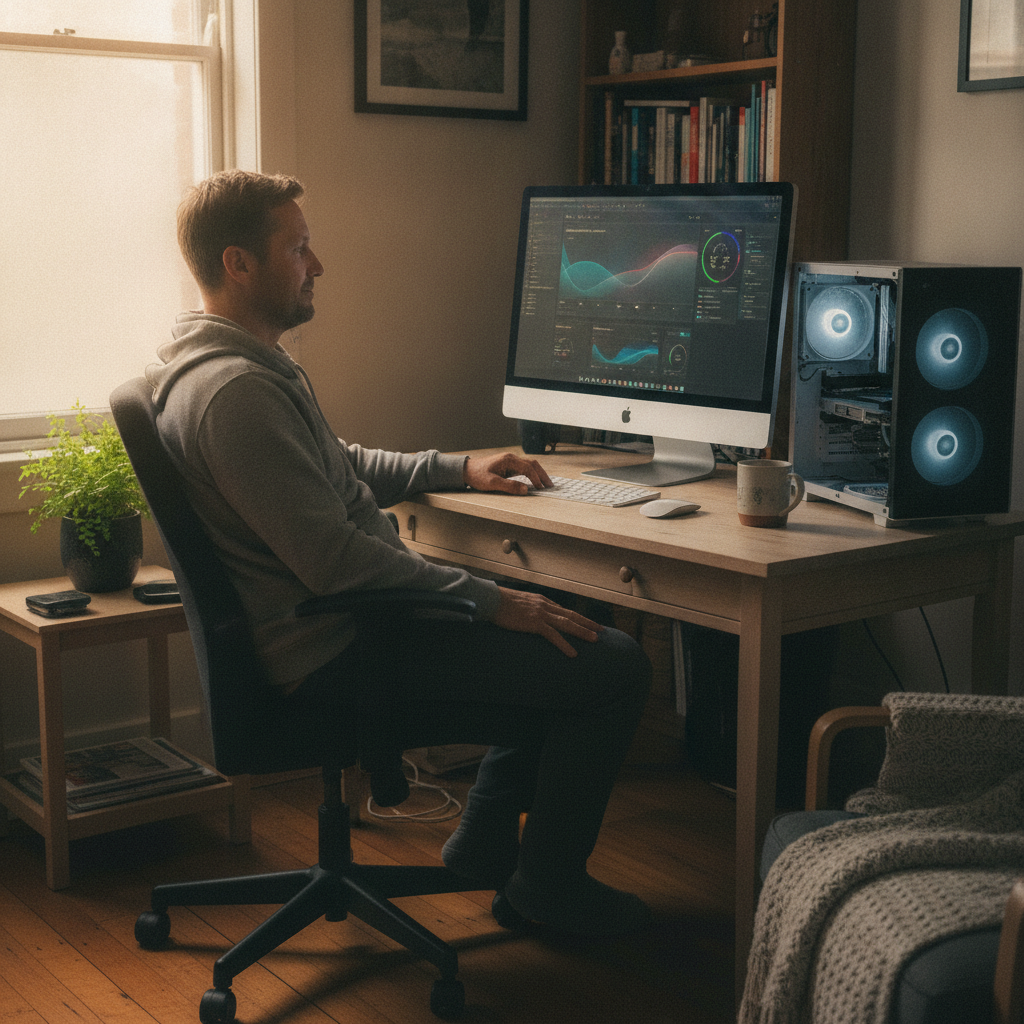 Professional computer clean-out in Turner (2612) — a happy the ACT resident at home with a spotless, fast, quiet machine