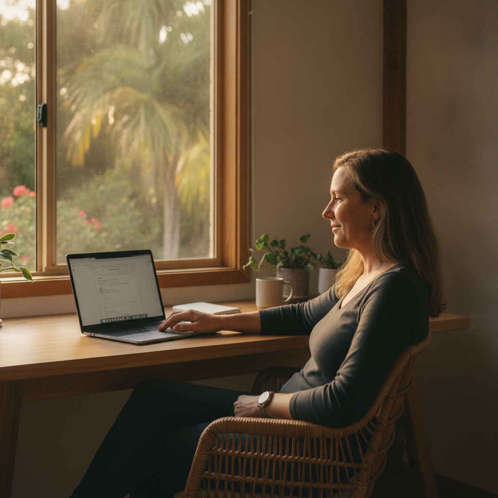 Professional computer clean-out in Tyalgum (2484) — a happy New South Wales resident at home with a spotless, fast, quiet machine