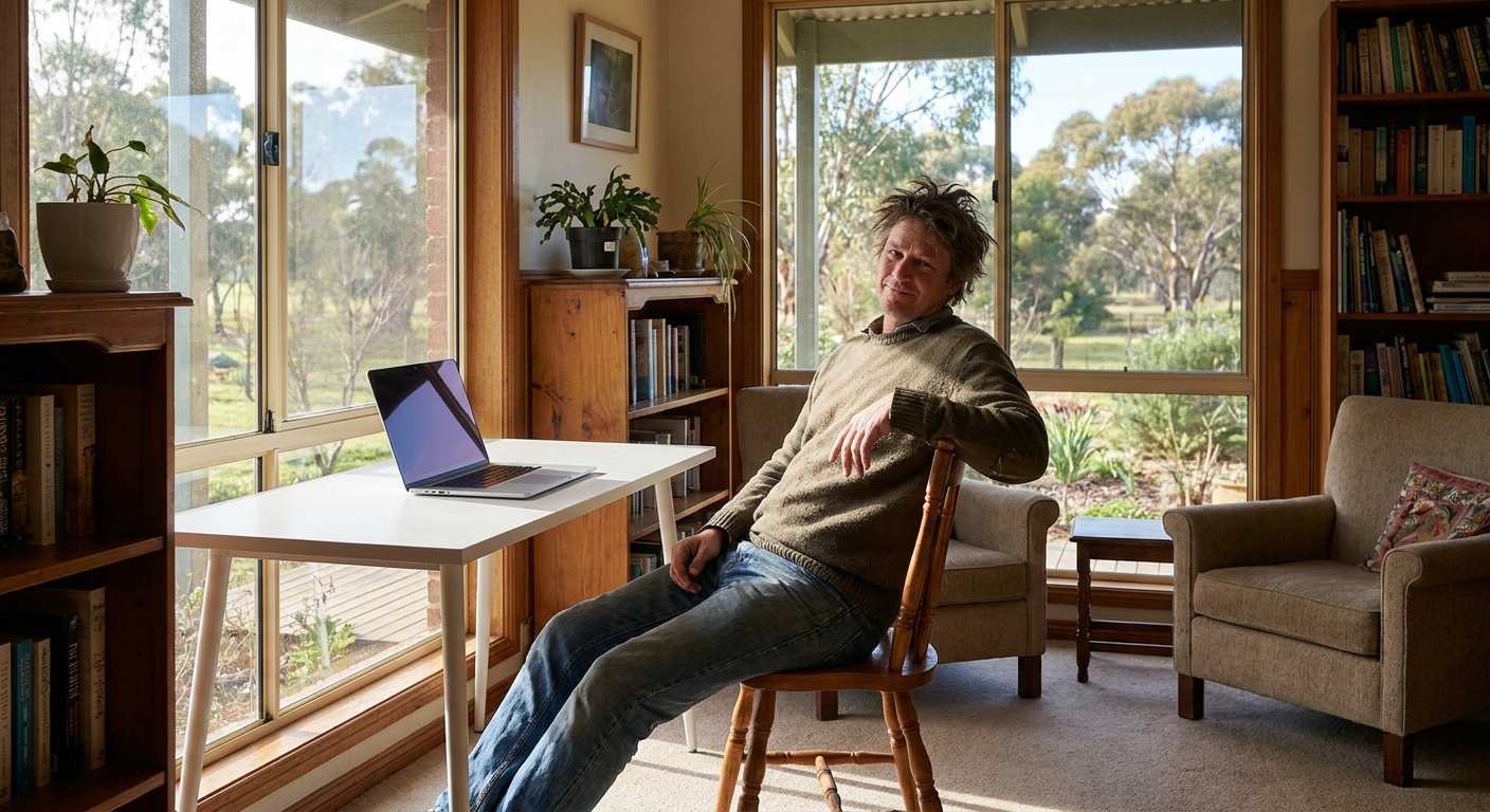 Professional computer clean-out in Tynong North (3813) — a happy Victoria resident at home with a spotless, fast, quiet machine