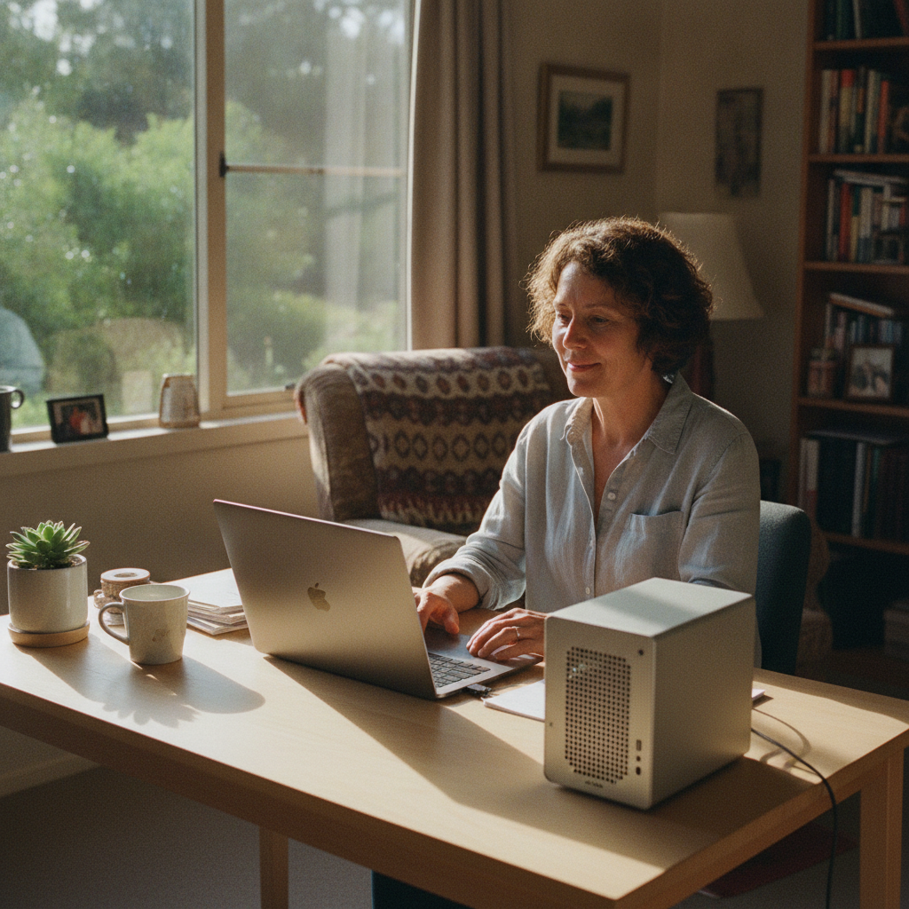 Professional computer clean-out in Ulong (2450) — a happy New South Wales resident at home with a spotless, fast, quiet machine