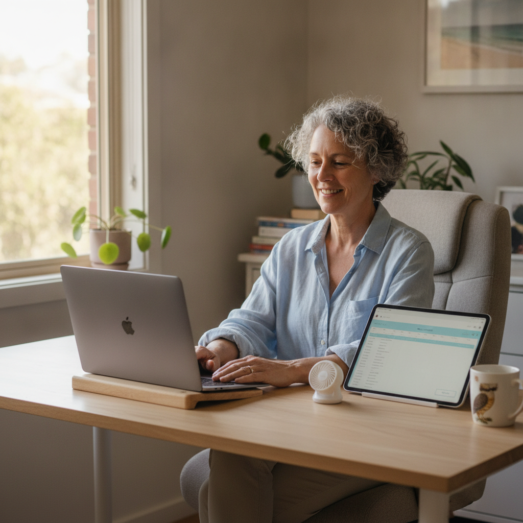 Professional computer clean-out in Underbank (2420) — a happy New South Wales resident at home with a spotless, fast, quiet machine