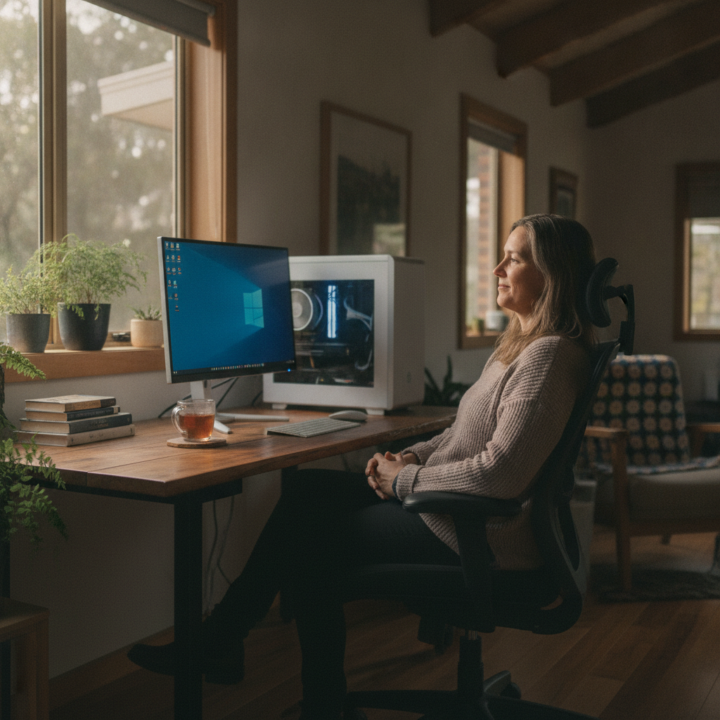 Professional computer clean-out in Underwood (7268) — a happy Tasmania resident at home with a spotless, fast, quiet machine