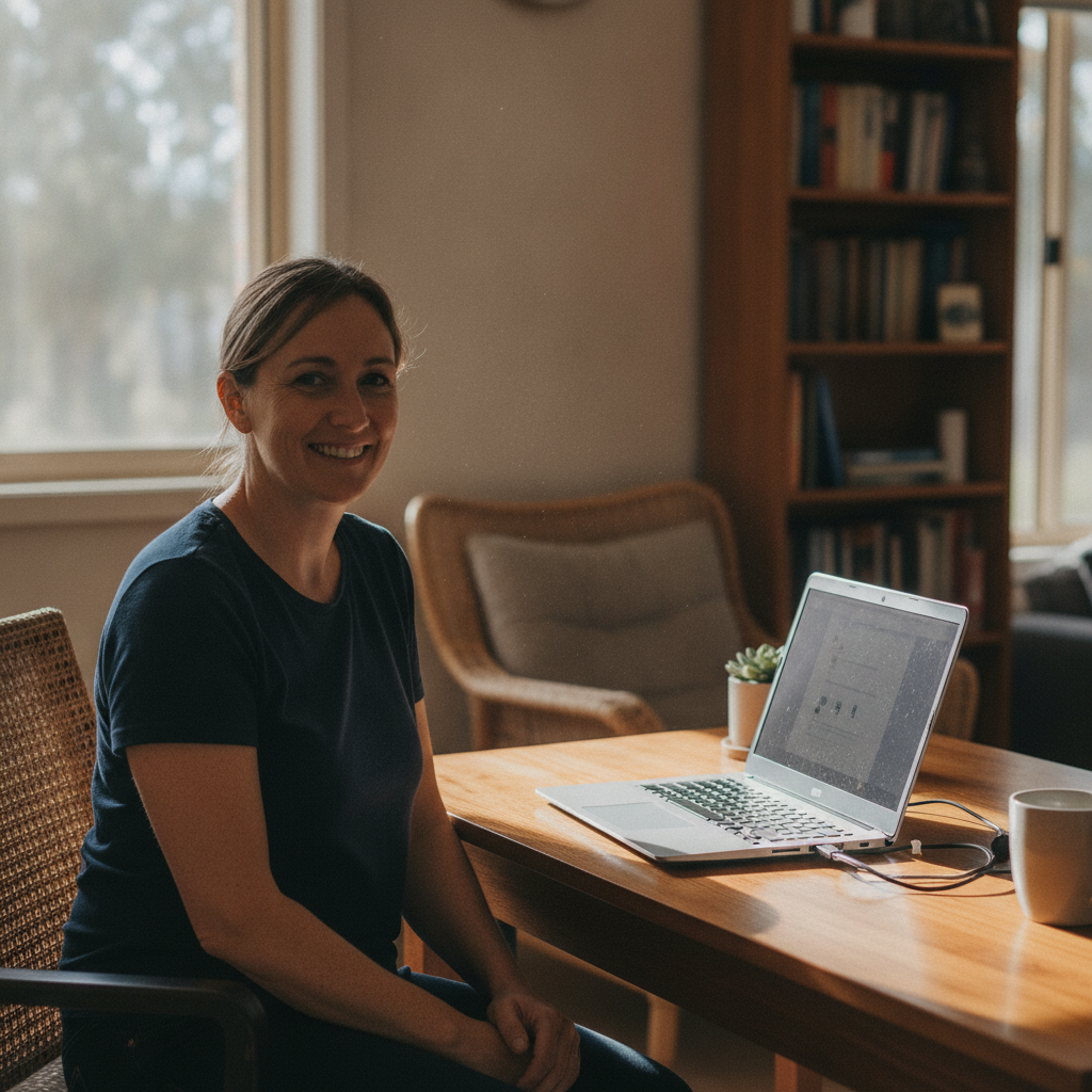 Professional computer clean-out in Upper Caboolture (4510) — a happy Queensland resident at home with a spotless, fast, quiet machine
