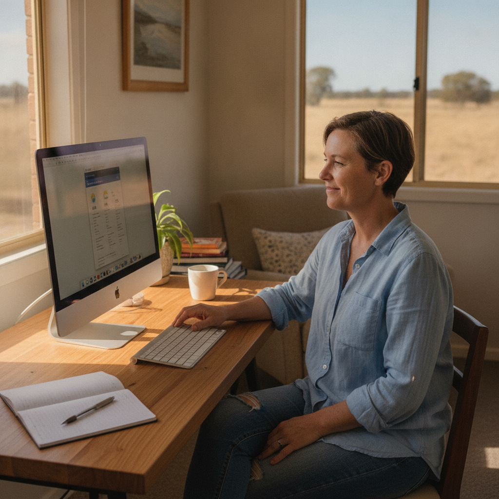 Professional computer clean-out in Upper Copmanhurst (2460) — a happy New South Wales resident at home with a spotless, fast, quiet machine
