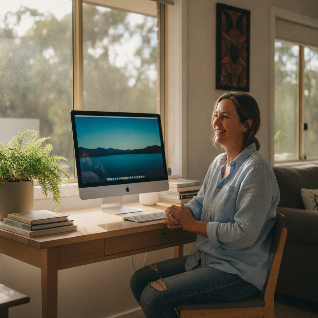 Professional computer clean-out in Upper Duroby (2486) — a happy New South Wales resident at home with a spotless, fast, quiet machine