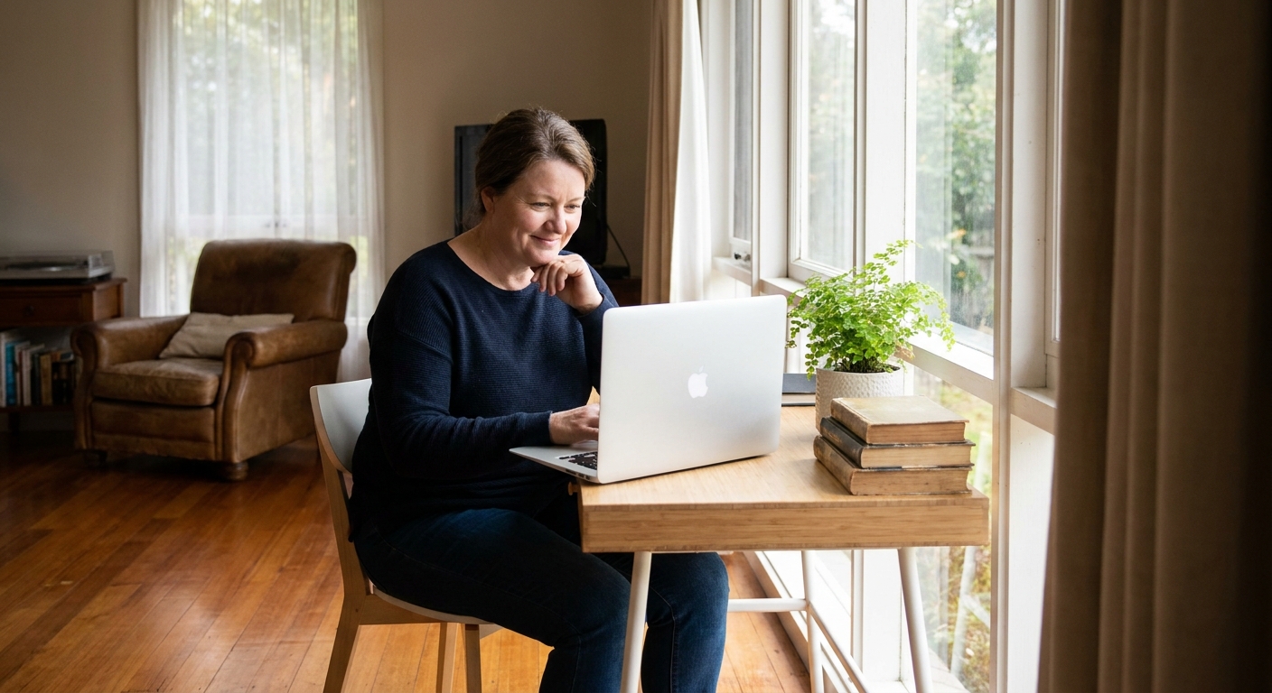 Professional computer clean-out in Upper Ferntree Gully (3156) — a happy Victoria resident at home with a spotless, fast, quiet machine