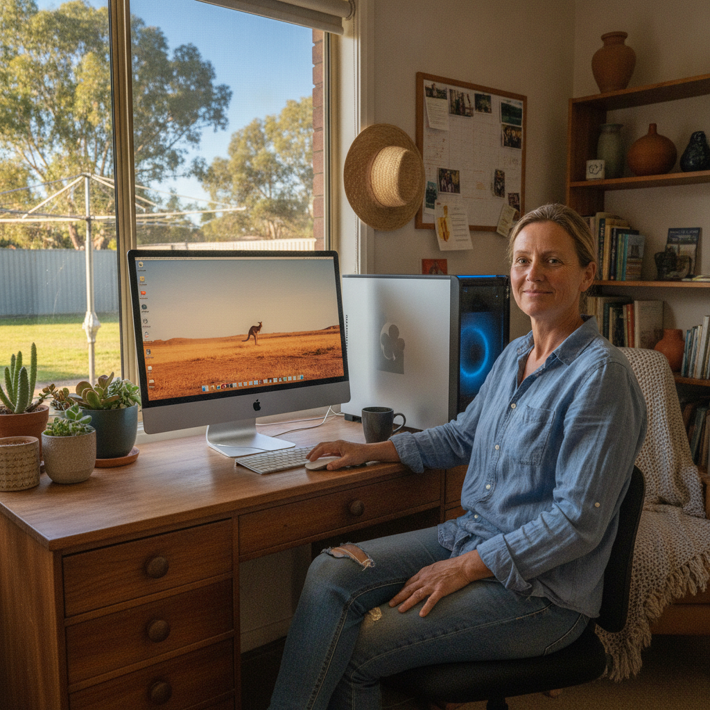 Professional computer clean-out in Upper Fine Flower (2460) — a happy New South Wales resident at home with a spotless, fast, quiet machine