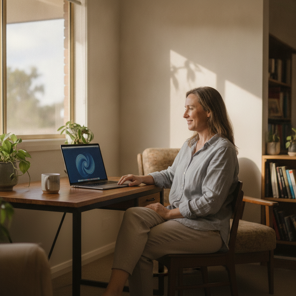 Professional computer clean-out in Upper Horton (2347) — a happy New South Wales resident at home with a spotless, fast, quiet machine
