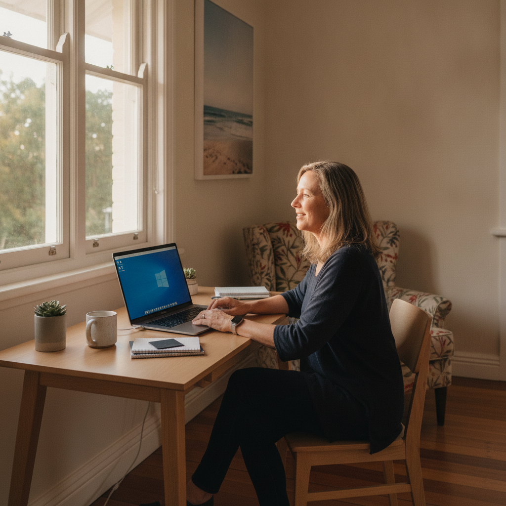 Professional computer clean-out in Upper Kedron (4055) — a happy Queensland resident at home with a spotless, fast, quiet machine