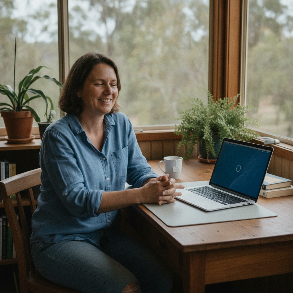 Professional computer clean-out in Upper Macdonald (2775) — a happy New South Wales resident at home with a spotless, fast, quiet machine