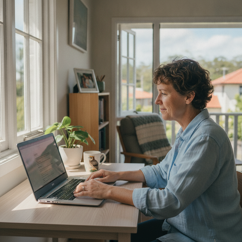 Professional computer clean-out in Upper Mount Gravatt (4122) — a happy Queensland resident at home with a spotless, fast, quiet machine