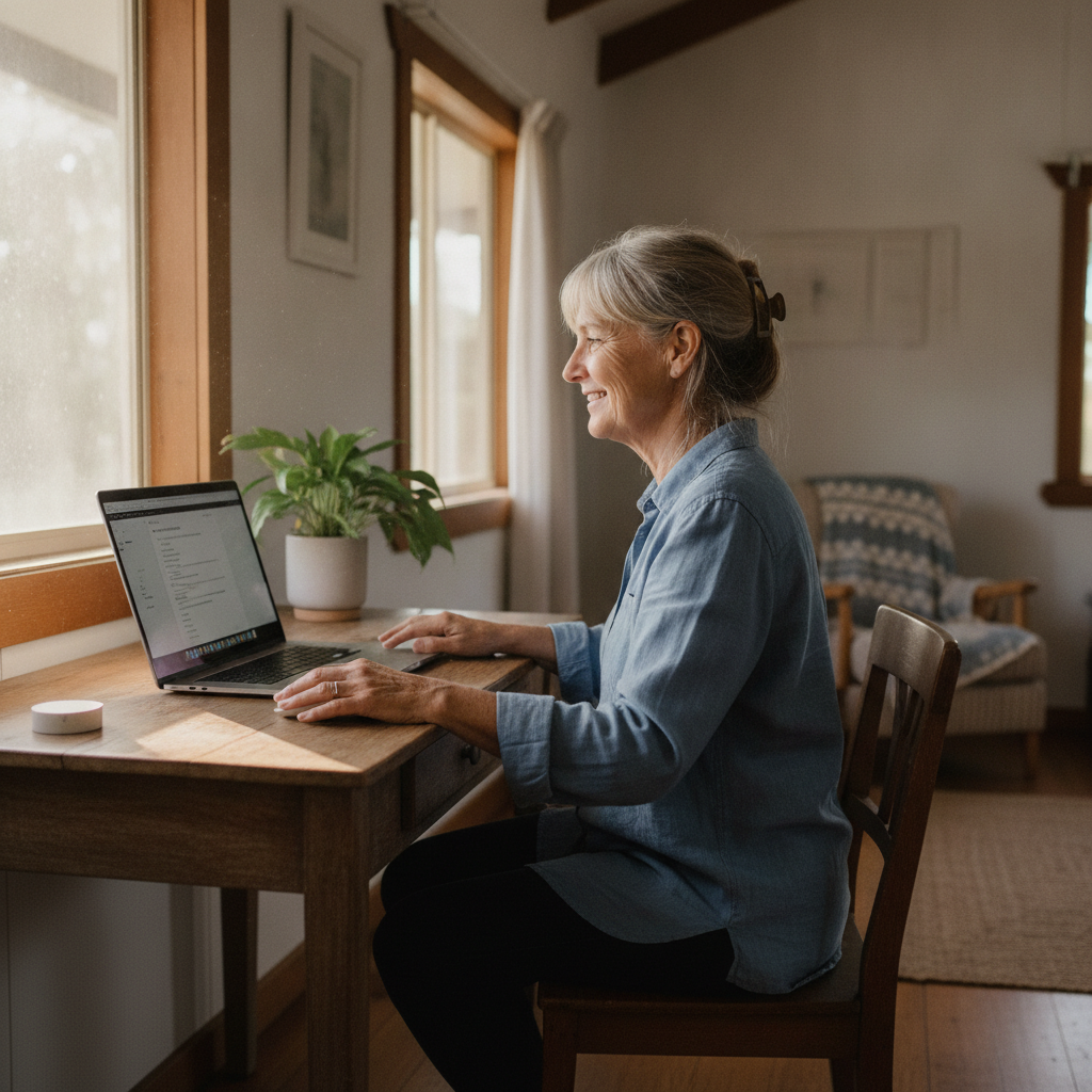 Professional computer clean-out in Upper Pappinbarra (2446) — a happy New South Wales resident at home with a spotless, fast, quiet machine