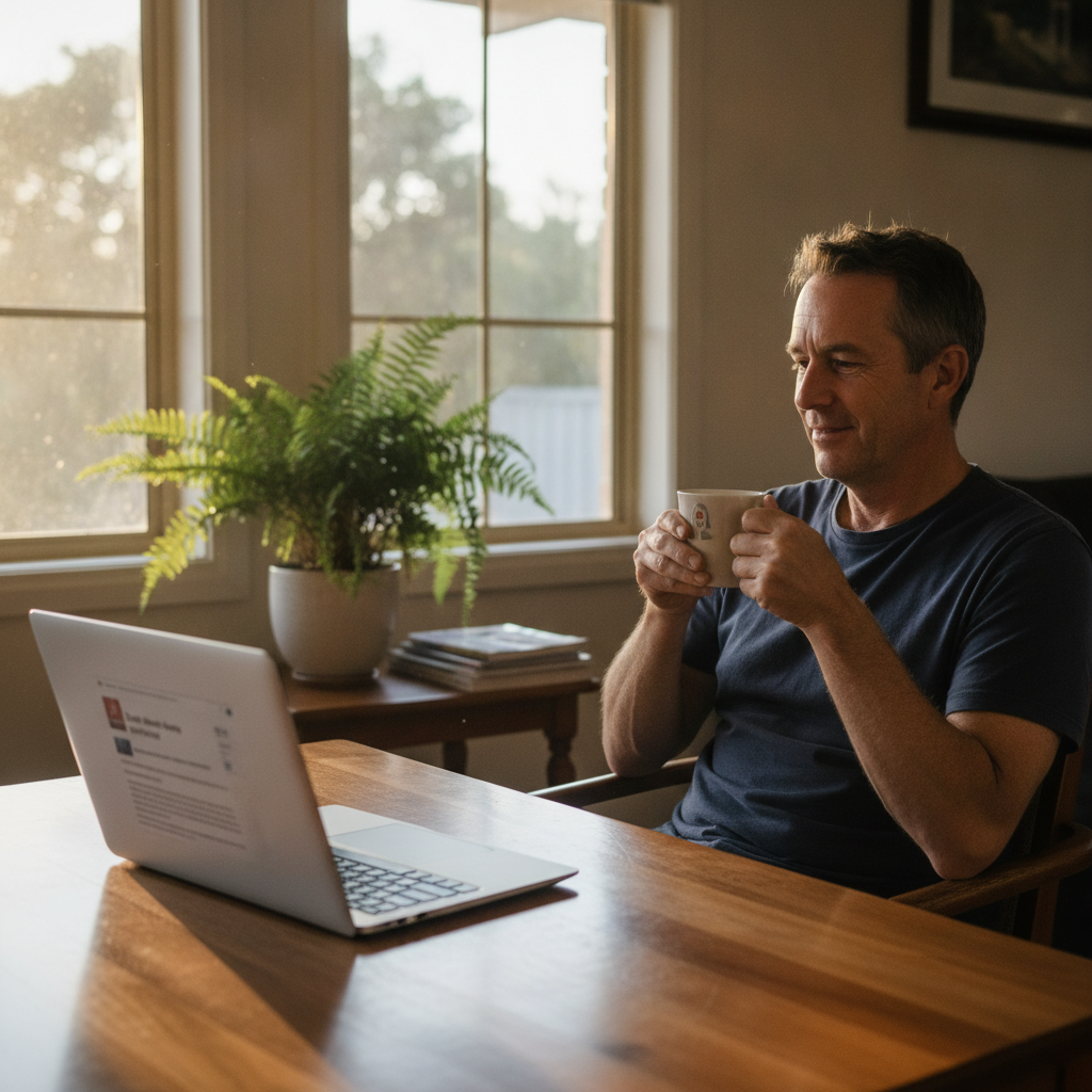 Professional computer clean-out in Upper Rollands Plains (2441) — a happy New South Wales resident at home with a spotless, fast, quiet machine