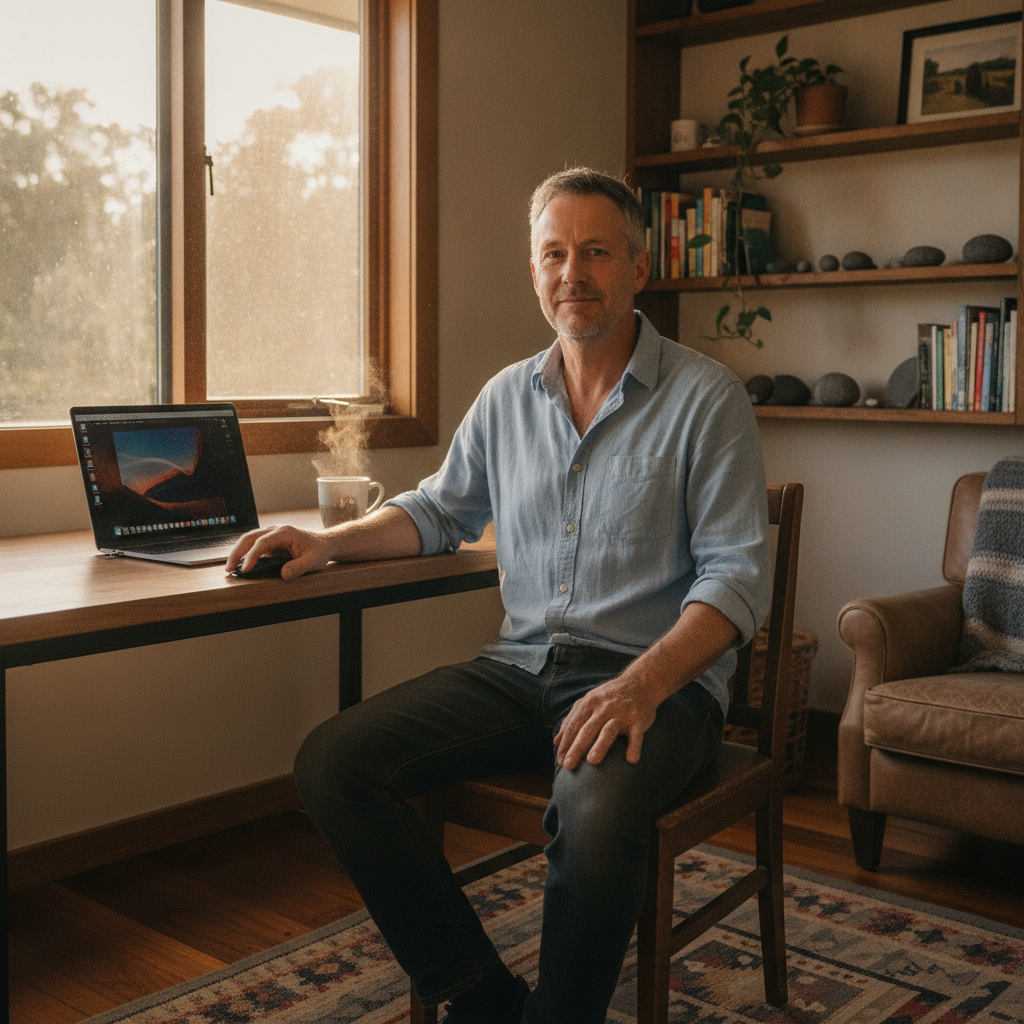 Professional computer clean-out in Upper Turon (2795) — a happy New South Wales resident at home with a spotless, fast, quiet machine
