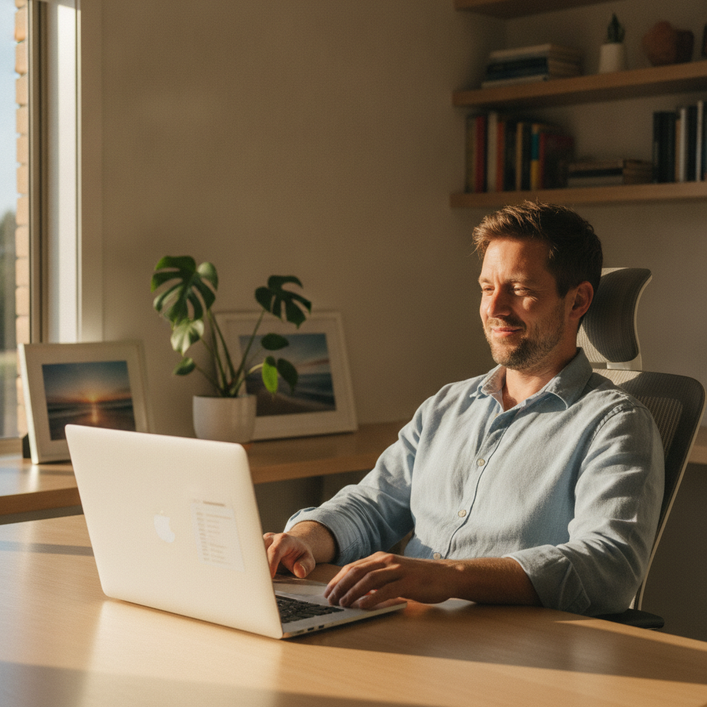 Professional computer clean-out in Urana (2645) — a happy New South Wales resident at home with a spotless, fast, quiet machine