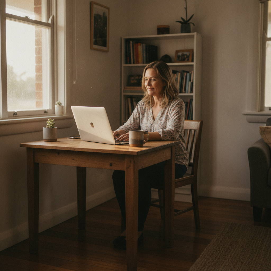 Professional computer clean-out in Urangeline (2656) — a happy New South Wales resident at home with a spotless, fast, quiet machine