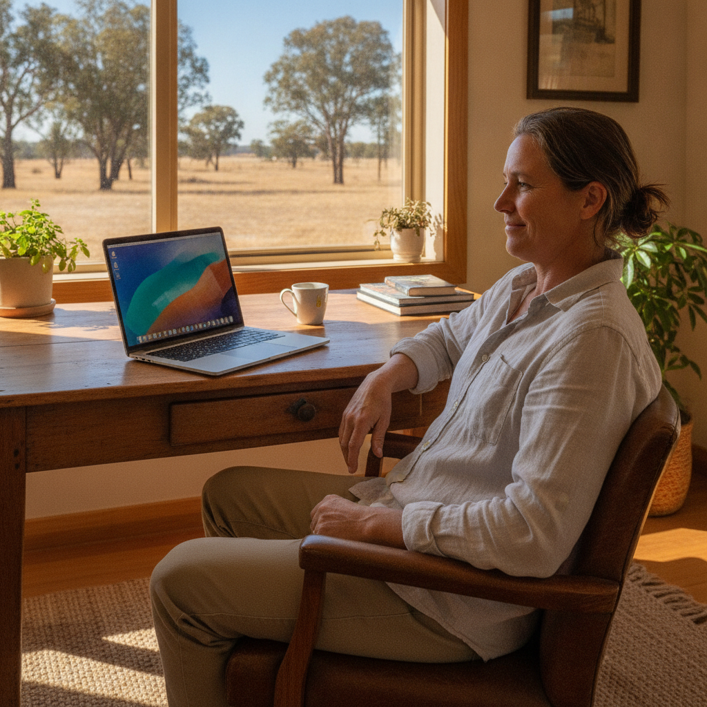 Professional computer clean-out in Urangeline East (2656) — a happy New South Wales resident at home with a spotless, fast, quiet machine