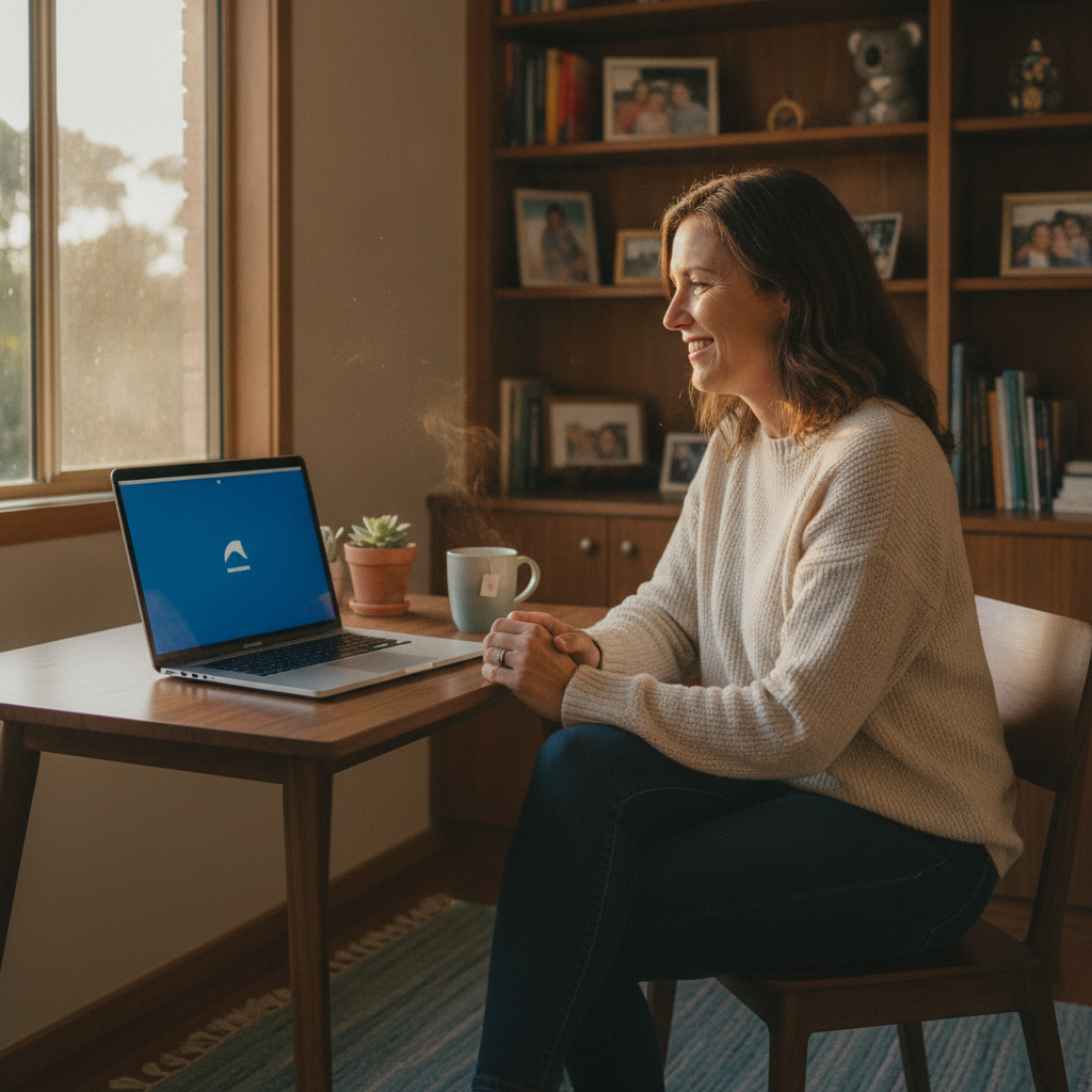 Professional computer clean-out in Urliup (2484) — a happy New South Wales resident at home with a spotless, fast, quiet machine
