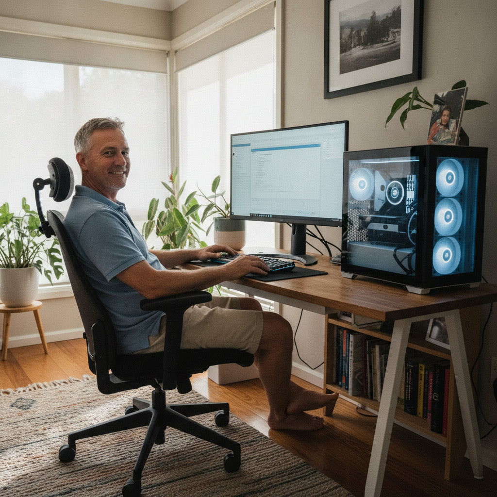 Professional computer clean-out in Vineyard (2765) — a happy New South Wales resident at home with a spotless, fast, quiet machine