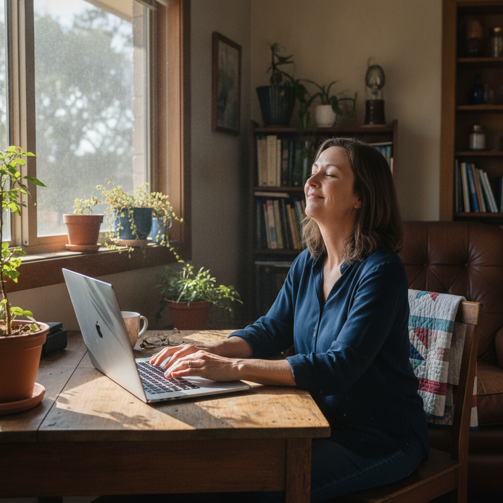 Professional computer clean-out in Wallanthery (2675) — a happy New South Wales resident at home with a spotless, fast, quiet machine