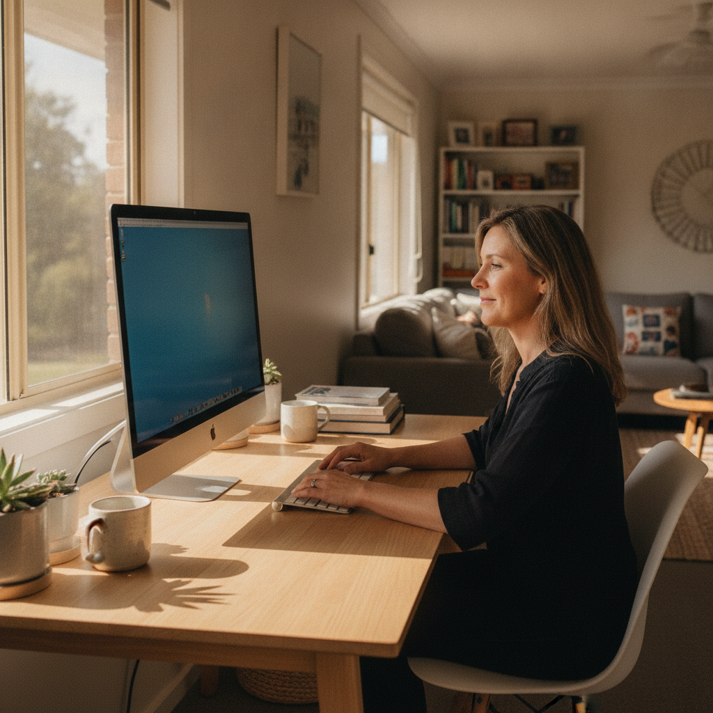 Professional computer clean-out in Walmer (2820) — a happy New South Wales resident at home with a spotless, fast, quiet machine