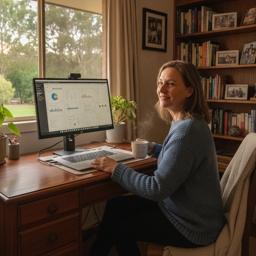 Professional computer clean-out in Wamban (2537) — a happy New South Wales resident at home with a spotless, fast, quiet machine