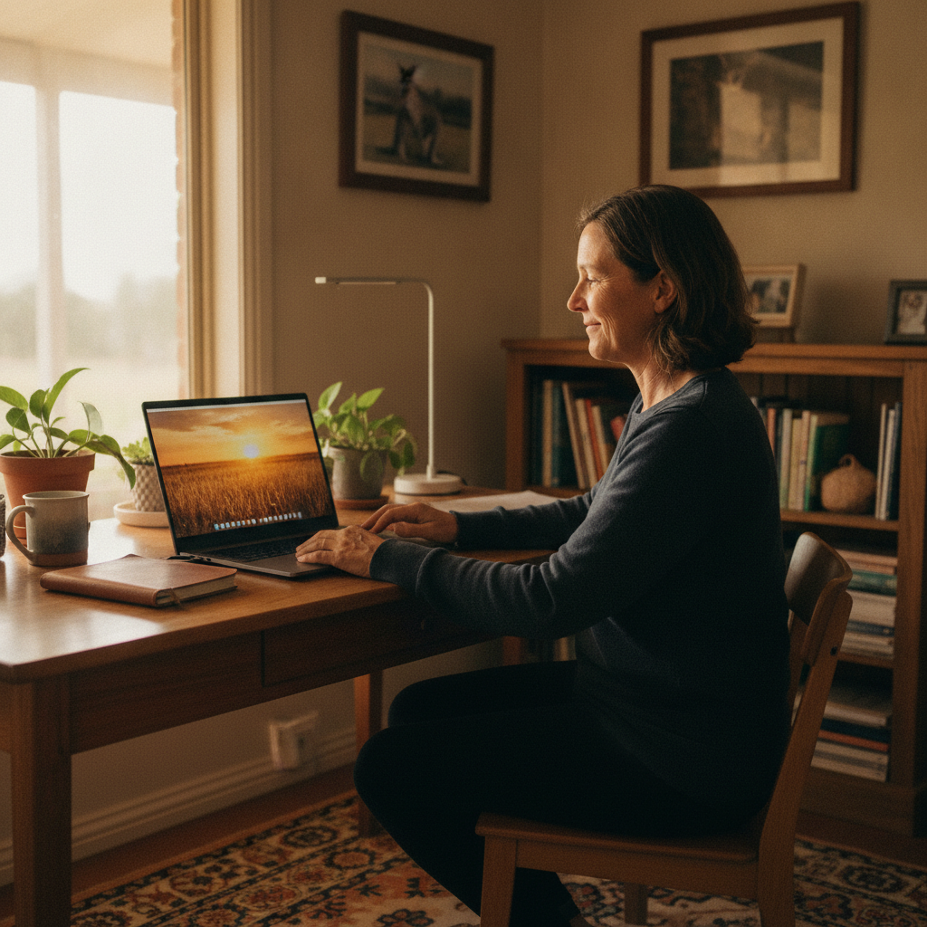 Professional computer clean-out in Wanganella (2710) — a happy New South Wales resident at home with a spotless, fast, quiet machine