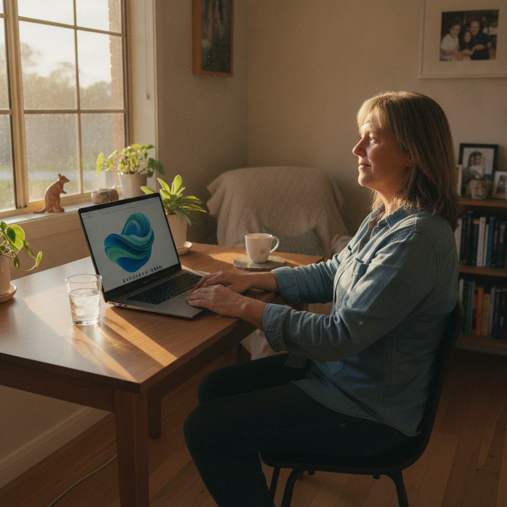 Professional computer clean-out in Warawarrup (6220) — a happy Western Australia resident at home with a spotless, fast, quiet machine