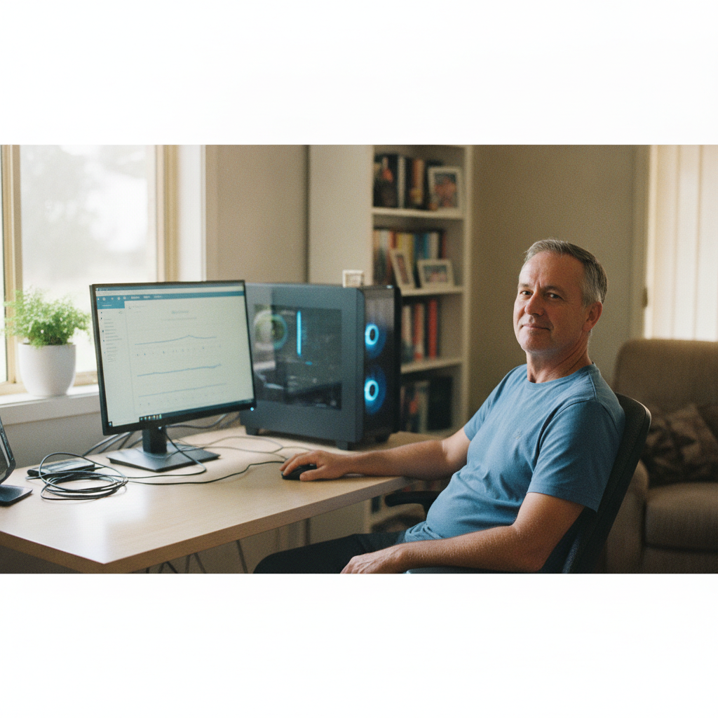Professional computer clean-out in Warialda (2402) — a happy New South Wales resident at home with a spotless, fast, quiet machine