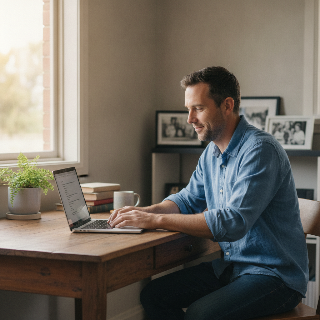 Professional computer clean-out in Warragoon (2710) — a happy New South Wales resident at home with a spotless, fast, quiet machine