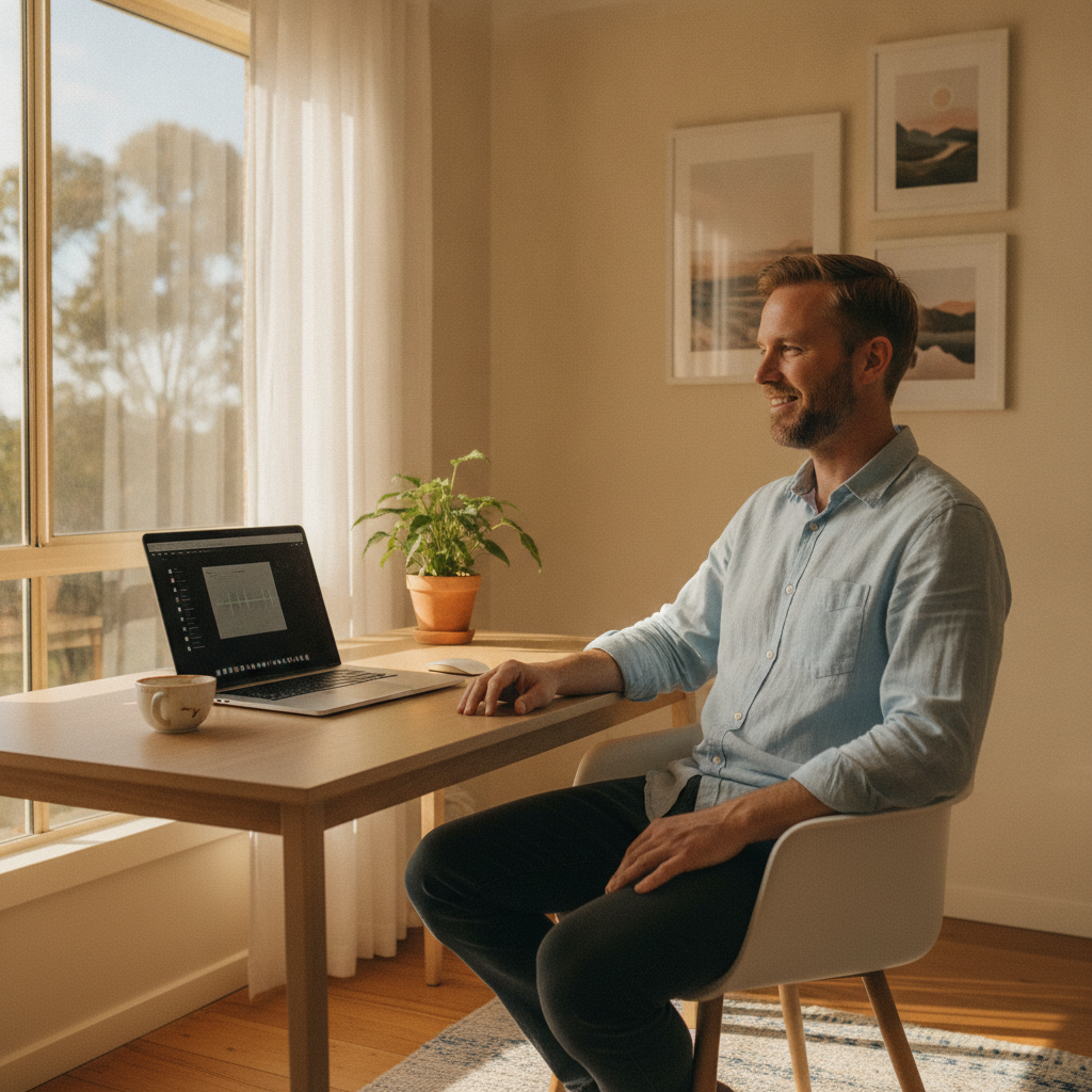 Professional computer clean-out in Warrah Ridge (2343) — a happy New South Wales resident at home with a spotless, fast, quiet machine