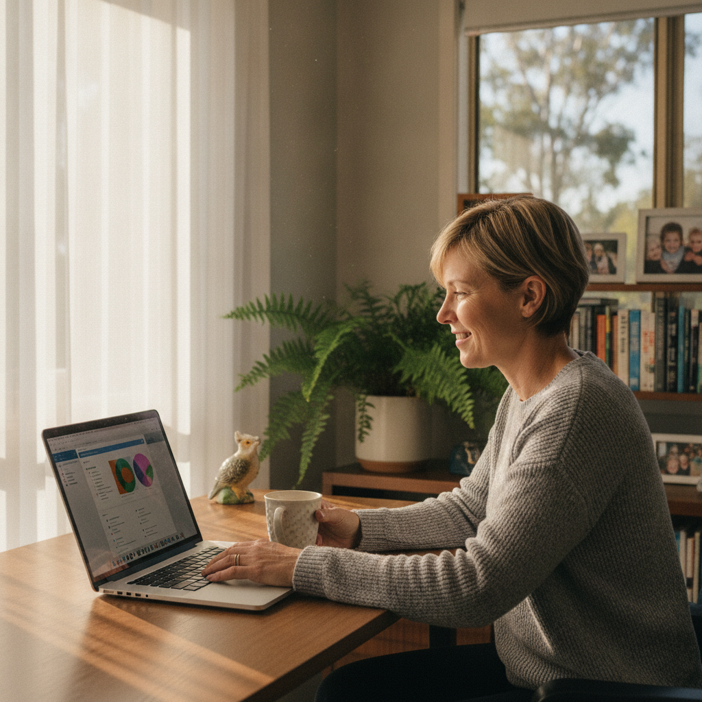 Professional computer clean-out in Warringah Mall (2100) — a happy New South Wales resident at home with a spotless, fast, quiet machine