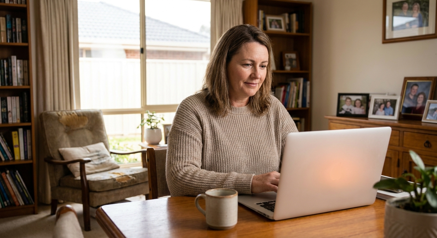 Professional computer clean-out in Waterways (3195) — a happy Victoria resident at home with a spotless, fast, quiet machine