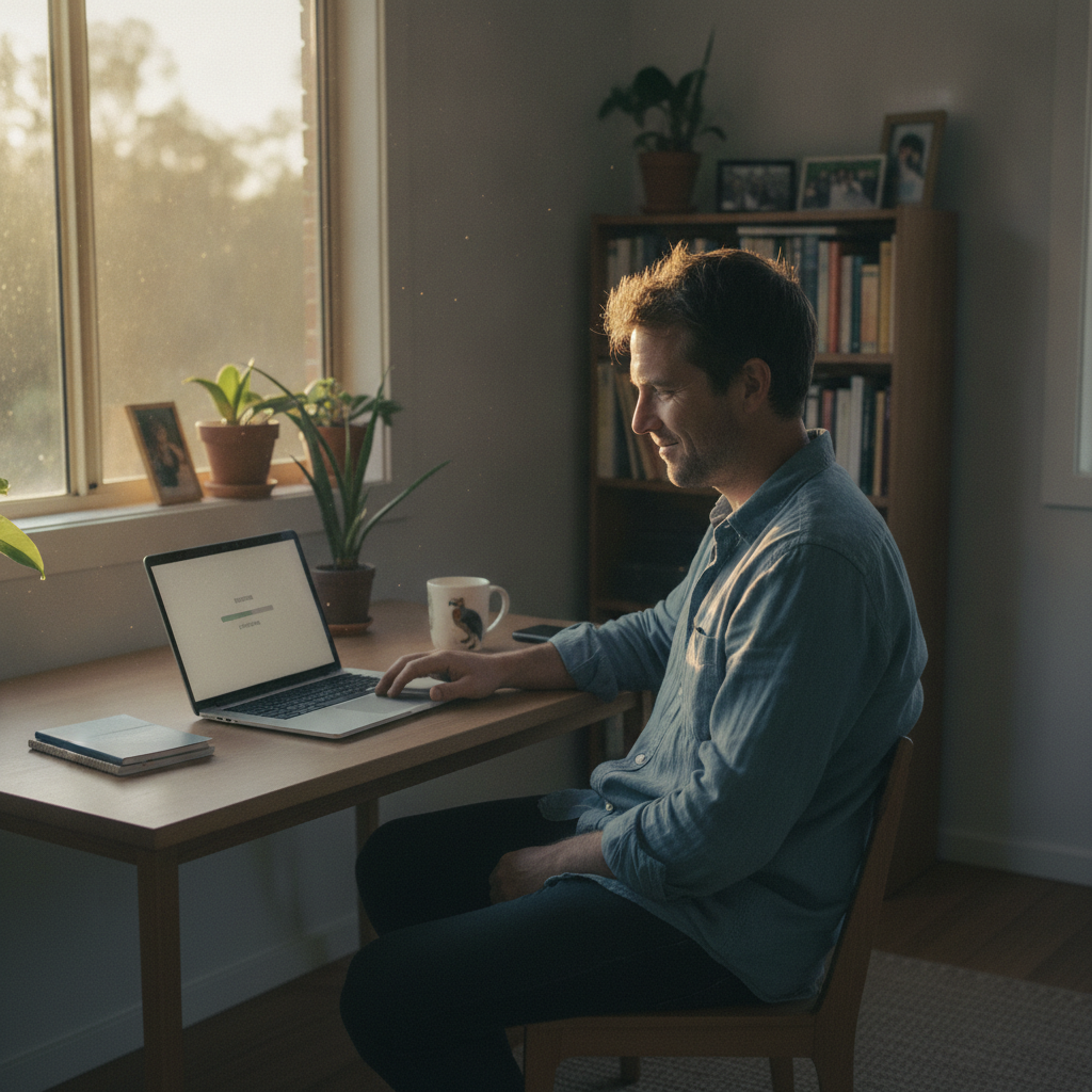 Professional computer clean-out in Wattamolla (2535) — a happy New South Wales resident at home with a spotless, fast, quiet machine