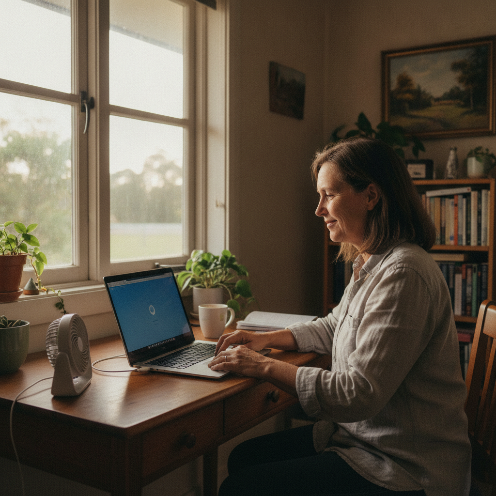 Professional computer clean-out in Waukivory (2422) — a happy New South Wales resident at home with a spotless, fast, quiet machine