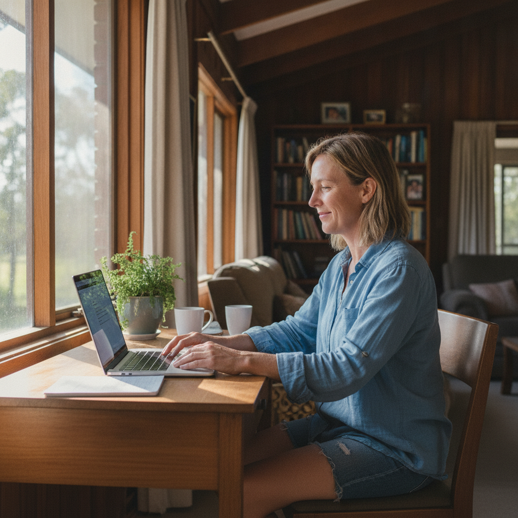 Professional computer clean-out in Webbers Creek (2421) — a happy New South Wales resident at home with a spotless, fast, quiet machine