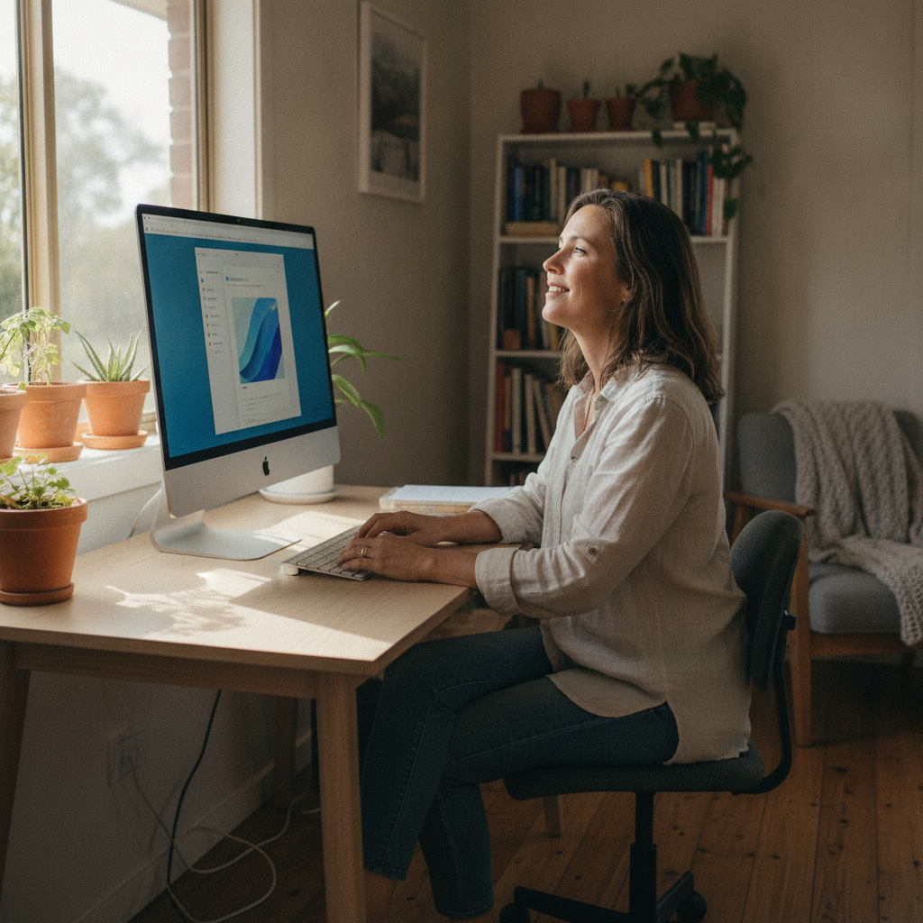 Professional computer clean-out in Wedderburn (2560) — a happy New South Wales resident at home with a spotless, fast, quiet machine
