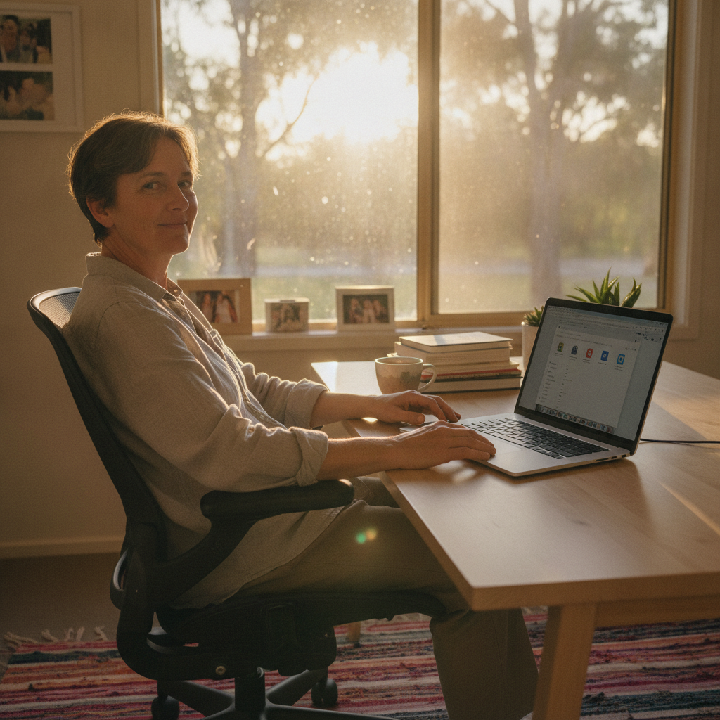 Professional computer clean-out in Wellington (2820) — a happy New South Wales resident at home with a spotless, fast, quiet machine